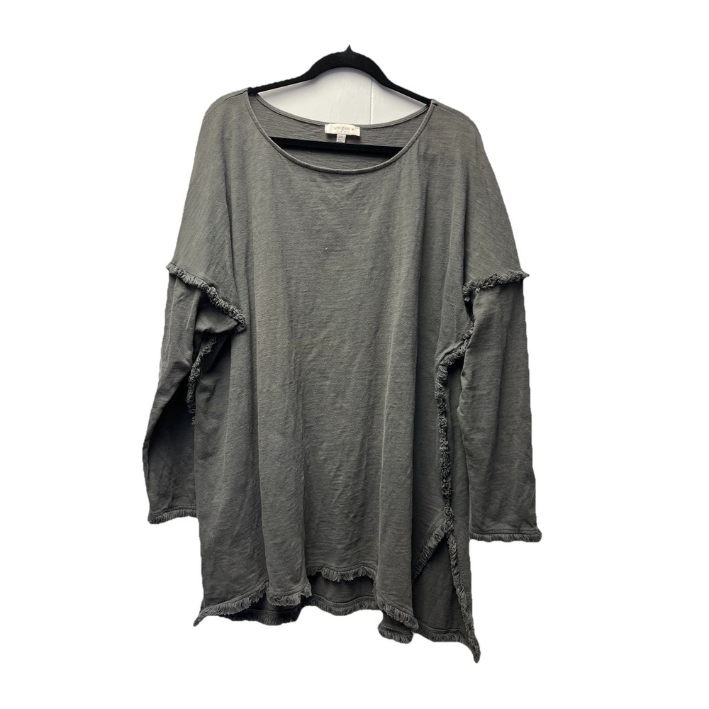 Umgee USA 2XL Gray Fringe Tunic Top Peasant Gypsy Grunge Whimsy Revival Punk 90s